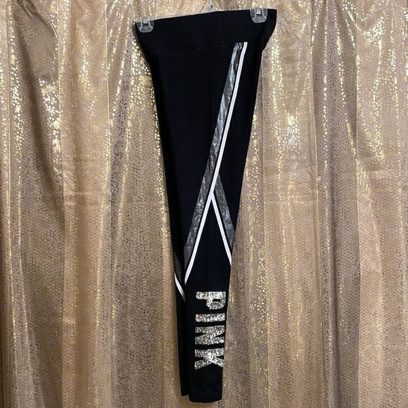 PINK Victorias Secret RARE black/silver sequin bling yoga pants, size XS, EUC - Picture 1 of 6